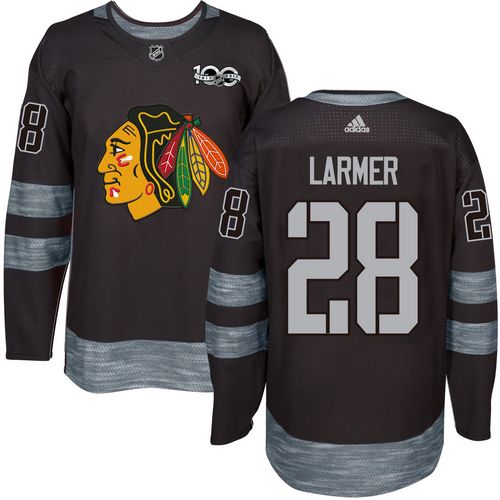 Adidas Blackhawks #28 Steve Larmer Black 1917-100th Anniversary Stitched NHL Jersey